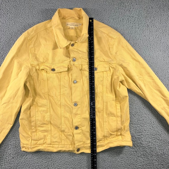 H&M LOGG Denim Trucker Jacket Men L Yellow Button Up Utility Bright Spring Retro - Picture 4 of 11